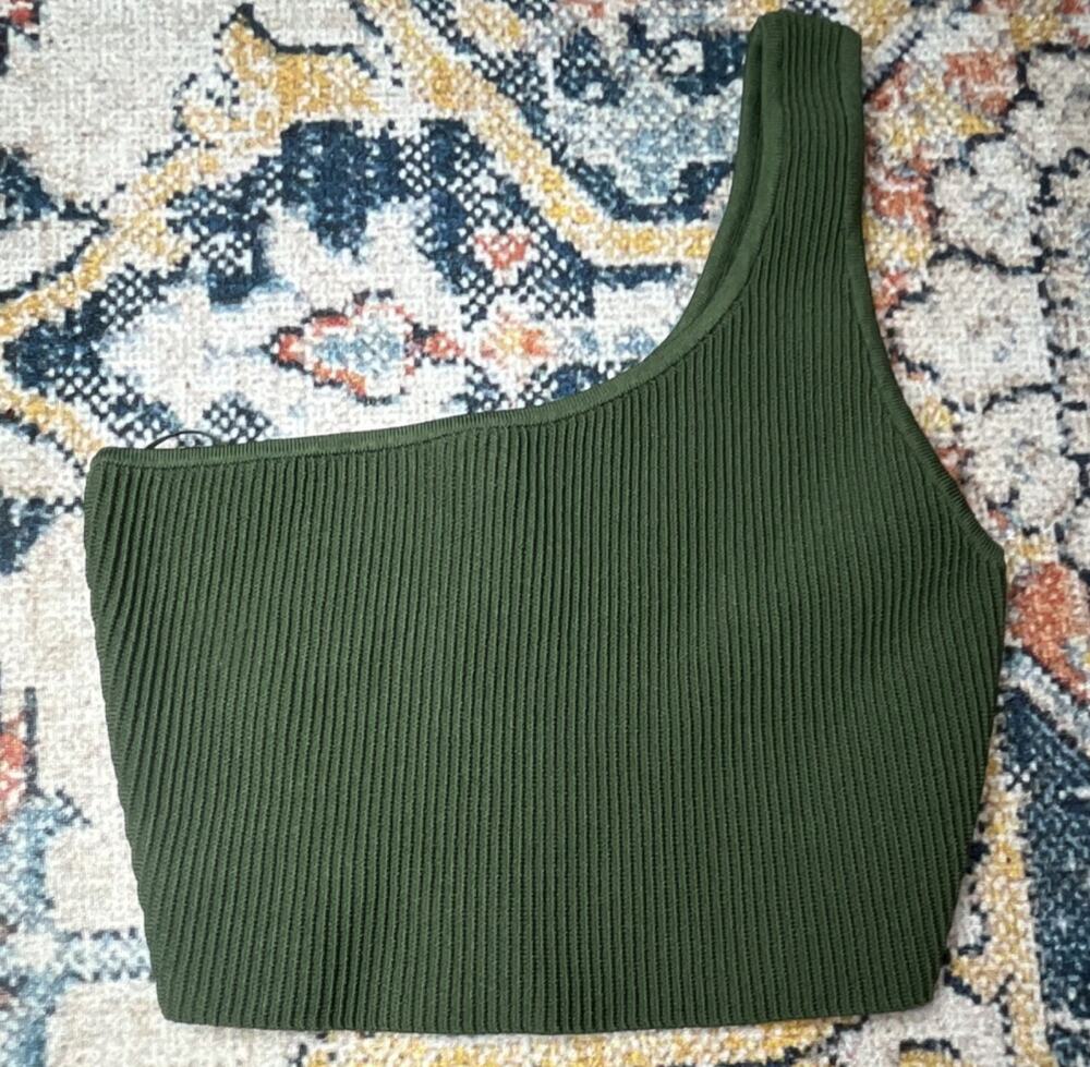 Aritzia Babaton Sculpt Knit One-Shoulder Cropped Tank – Olive Green, Size S